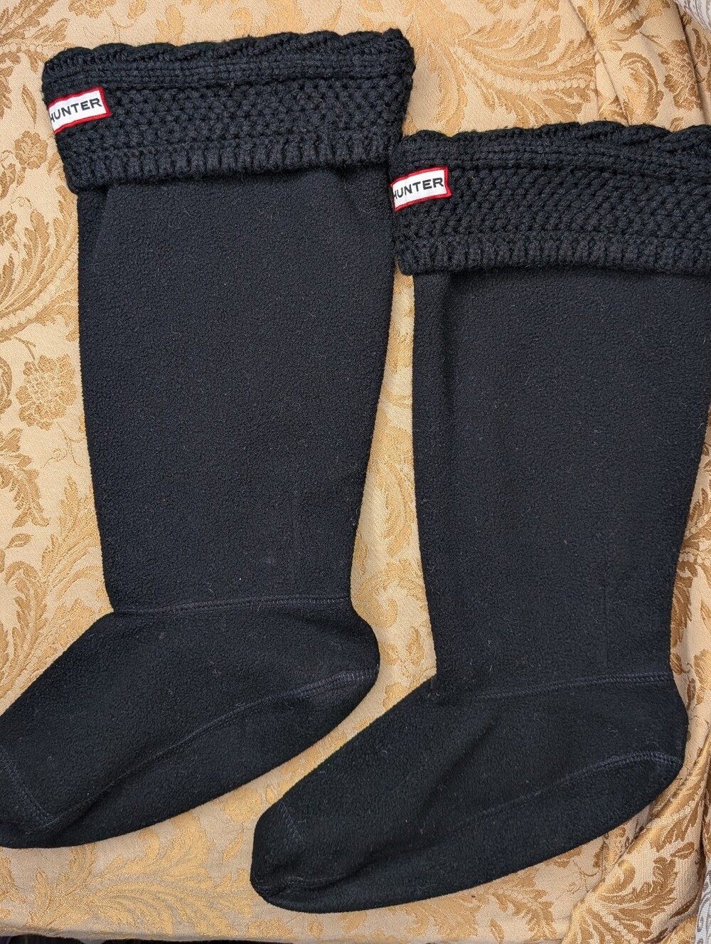 Hunter Tall Black Boot Socks Crocheted Top 10" Length Size ML Women's 8-10